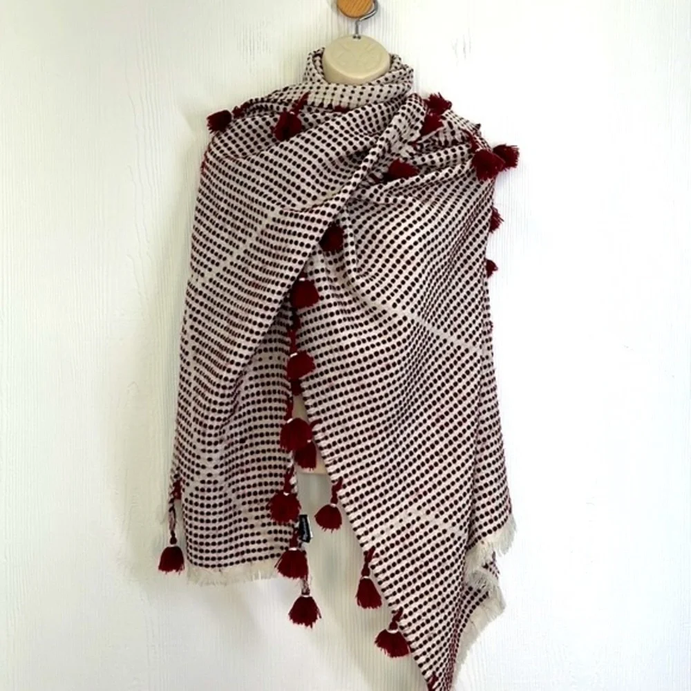 Madewell - Burgundy and Ivory Woven and Tassel Large Scarf Size Onesize